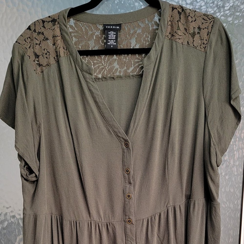 Torrid Army Green Top with Lace Insert size 2
